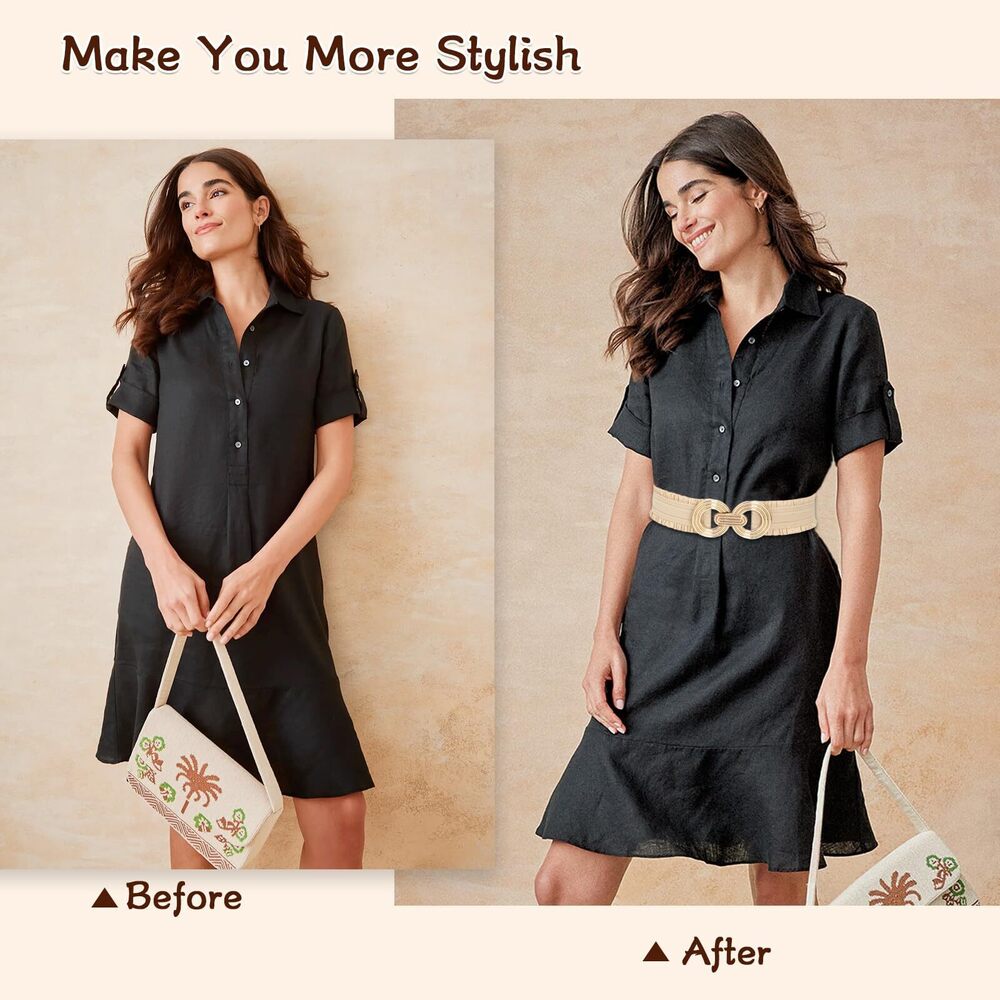 4428 Women Wide Elastic Belts Stretchy Hollow Out Round Waist Belt - Picture 2 of 5